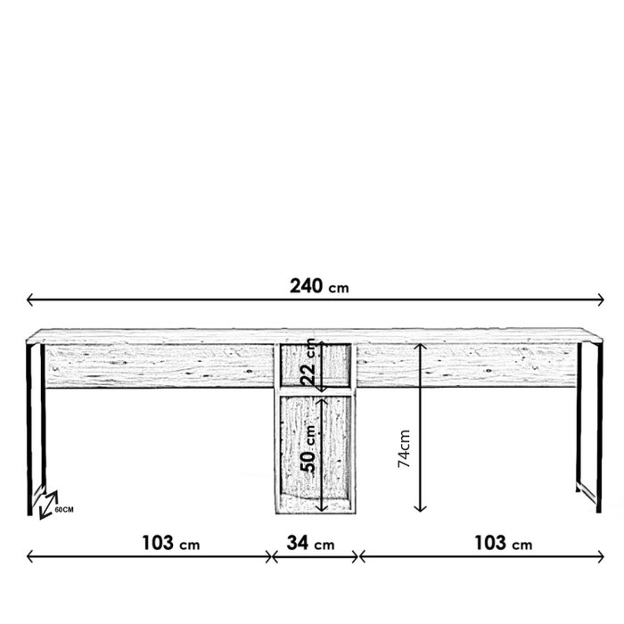 Hanah Home Mesa de Estudio L196 Roble Tablero Partículas Melamina 240x74x60 cm